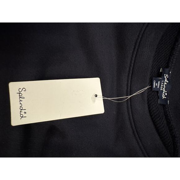 Splendid Long Sleeve Scalloped Sleeve Crew Neck Top Women XL Navy Travel NWT - Picture 11 of 11